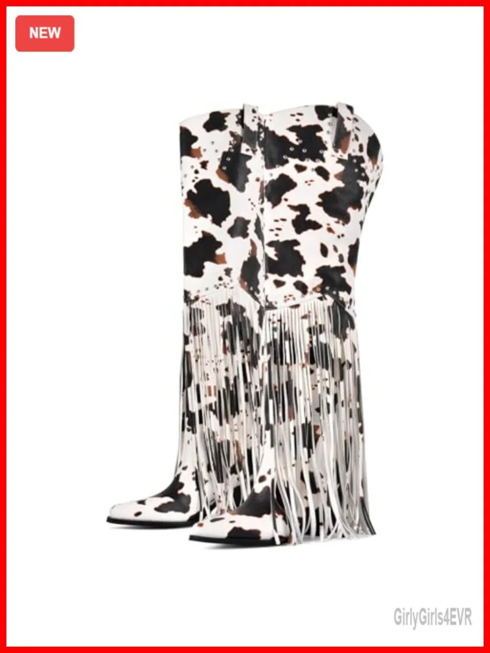 Fringe Over Knee Cowgirl Boots with Stacked Heel